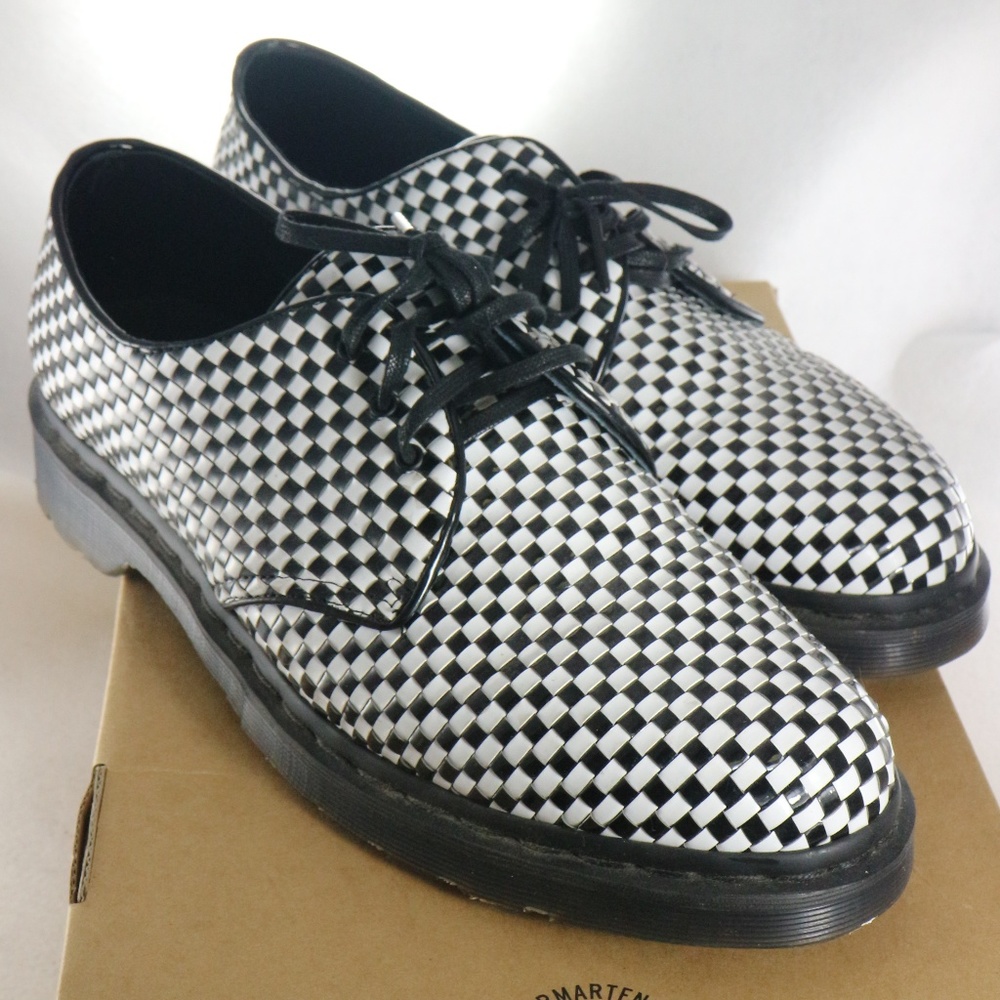 DR. MARTENS Hugh Black/White Woven Checkered Shoes - Picture 1 of 8